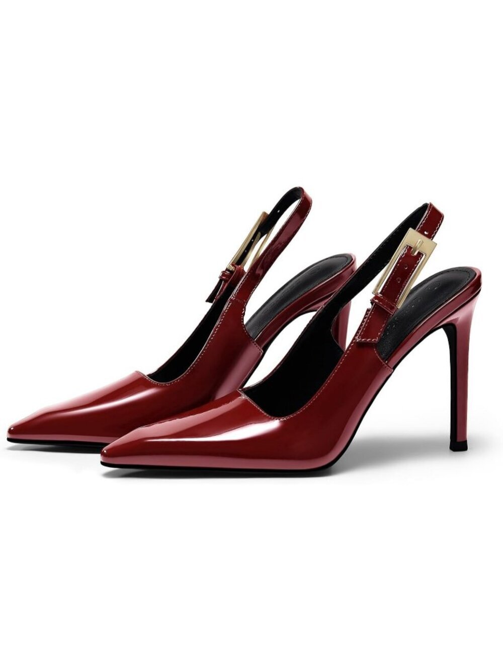 Women's Burgundy Patent leather Pointed Toe Metal Buckle Dress Party High Heels